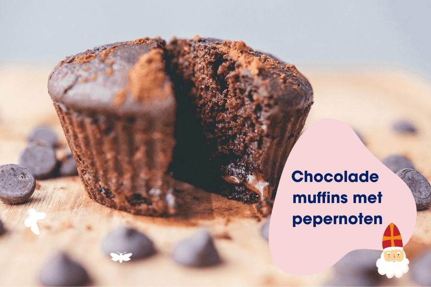 Chocolade muffins met pepernoten voor kinderen